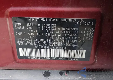 2011 Subaru Outback 2.5I Limited z USA, uszkodzony, nr VIN 4S4BRBKC0B3445398